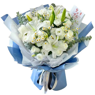 临汾11朵白玫瑰桔梗百合，爱永恒不息
